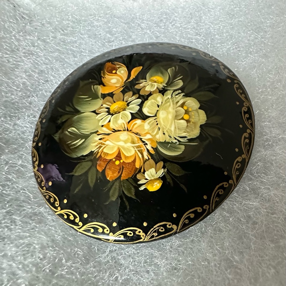 Vintage 1995 Signed Hand Painted Cloisonné Brooch